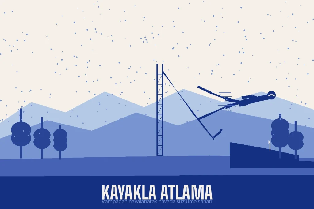 Kayakla atlama sporcusu V-style pozisyonunda rampadan fırladıktan sonra karlı dağların üzerinde havada süzülürken, kayakla atlama nedir